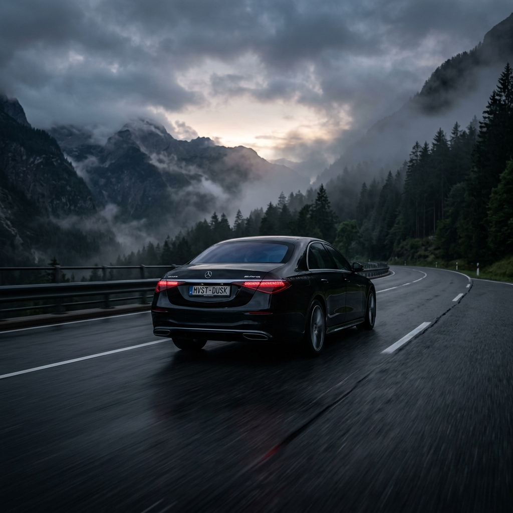 Luxury car on dark road